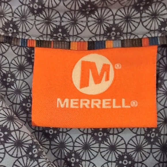 Merrell Blue Patterned Button-Up Shirt Short Sleeve - Picture 8 of 11
